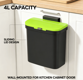 4L Wall Mounted Sliding Lid Trash Can, Punch-Free Hanging Under Cabinet Garbage Bin
