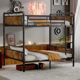 Twin XL over Twin XL Metal Bunk Bed, Industrial Detachable Bunkbeds with Safety Guard Rails for Teens, Black (Option: defaulttitle)