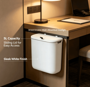 5-7L Wall Mounted Sliding Lid Trash Can, Punch-Free Under Cabinet Hanging Garbage Bin (style: Wall-mounted sliding cover 5-liter white)