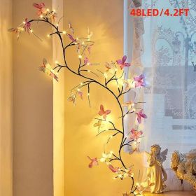 Willow Vine Light with Butterfly 48LED 5.9FT Enchanted Wall Decoration Vine Lights 8 Light Modes for Indoor Home Wall Decoration (size: 4.2FT)